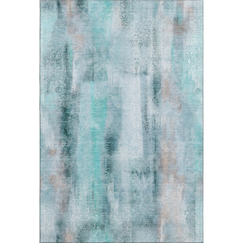 8' X 10' Teal And Ivory Abstract Washable Area Rug With UV Protection
