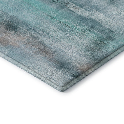 8' X 10' Teal And Ivory Abstract Washable Area Rug With UV Protection