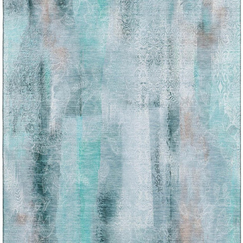 8' X 10' Teal And Ivory Abstract Washable Area Rug With UV Protection