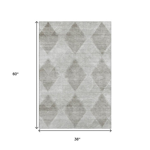 9' X 12' Gray And Ivory Geometric Washable Area Rug With UV Protection