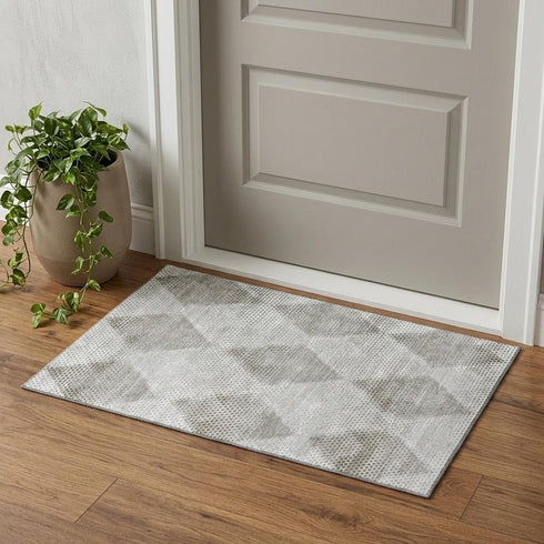 9' X 12' Gray And Ivory Geometric Washable Area Rug With UV Protection