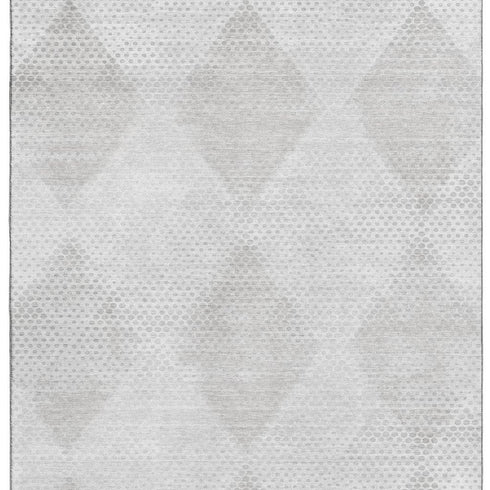 9' X 12' Ivory And Silver Geometric Washable Area Rug With UV Protection