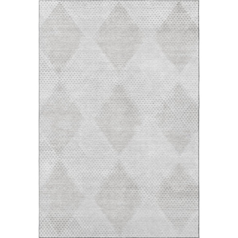 9' X 12' Ivory And Silver Geometric Washable Area Rug With UV Protection