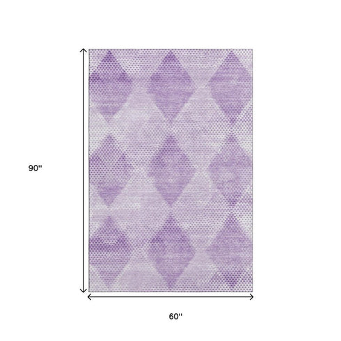 9' X 12' Lavender And Ivory Geometric Washable Area Rug With UV Protection