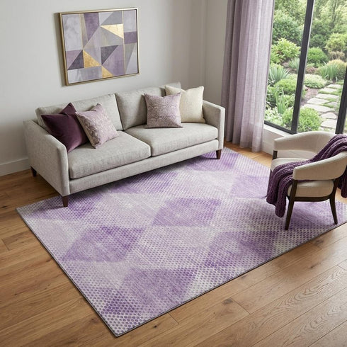 9' X 12' Lavender And Ivory Geometric Washable Area Rug With UV Protection