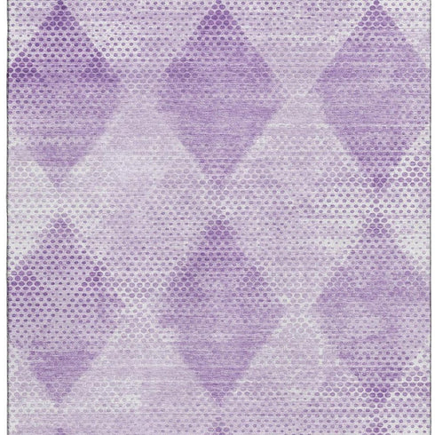 9' X 12' Lavender And Ivory Geometric Washable Area Rug With UV Protection