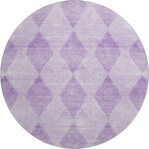 9' X 12' Lavender And Ivory Geometric Washable Area Rug With UV Protection