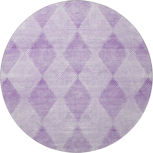 9' X 12' Lavender And Ivory Geometric Washable Area Rug With UV Protection