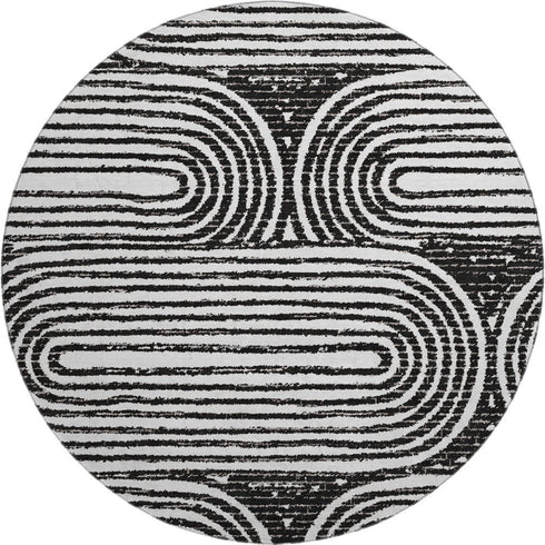 9' X 12' Black And Ivory Geometric Distressed Washable Area Rug With UV Protection
