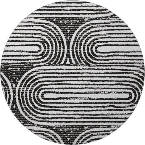 9' X 12' Black And Ivory Geometric Distressed Washable Area Rug With UV Protection