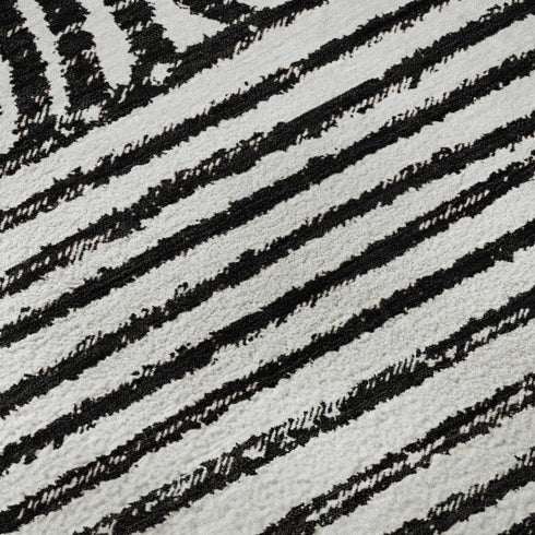 9' X 12' Black And Ivory Geometric Distressed Washable Area Rug With UV Protection