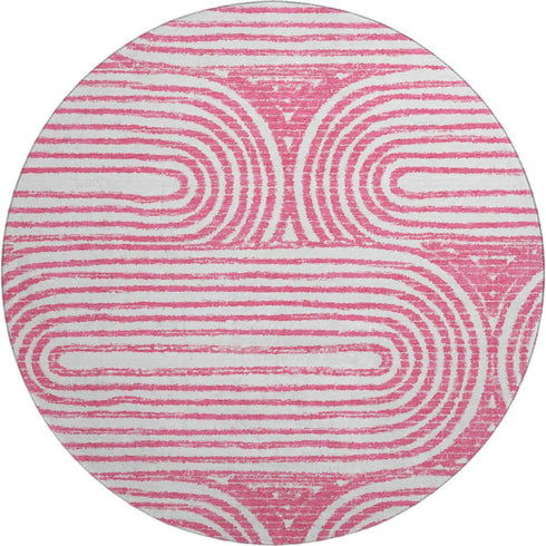9' X 12' Blush And Ivory Geometric Distressed Washable Area Rug With UV Protection