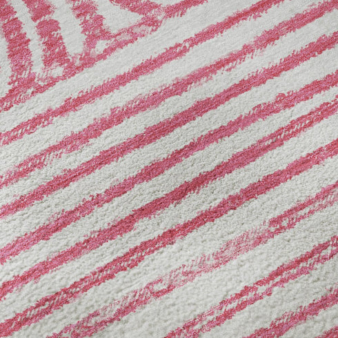 9' X 12' Blush And Ivory Geometric Distressed Washable Area Rug With UV Protection