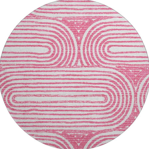 9' X 12' Blush And Ivory Geometric Distressed Washable Area Rug With UV Protection