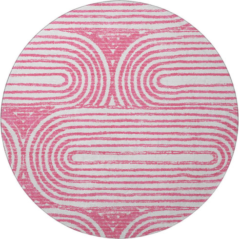 9' X 12' Blush And Ivory Geometric Distressed Washable Area Rug With UV Protection