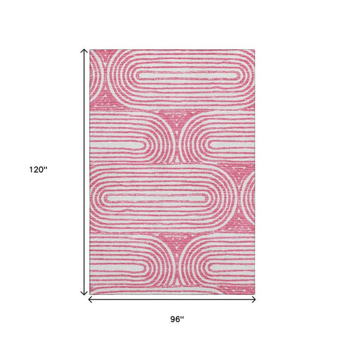 9' X 12' Blush And Ivory Geometric Distressed Washable Area Rug With UV Protection