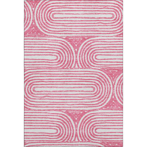 9' X 12' Blush And Ivory Geometric Distressed Washable Area Rug With UV Protection