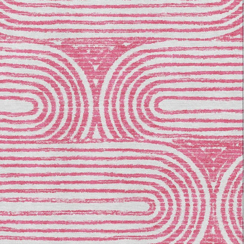 9' X 12' Blush And Ivory Geometric Distressed Washable Area Rug With UV Protection