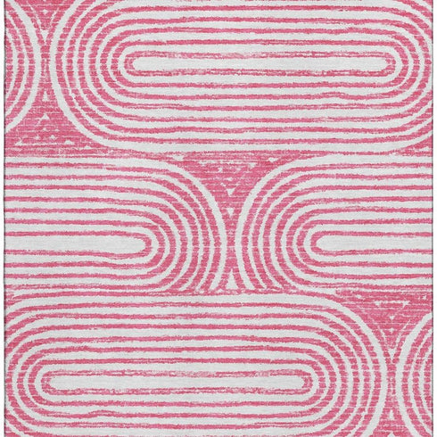 9' X 12' Blush And Ivory Geometric Distressed Washable Area Rug With UV Protection