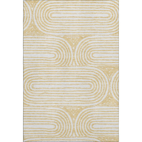 9' X 12' Gold And Ivory Geometric Distressed Washable Area Rug With UV Protection