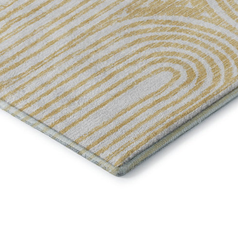 9' X 12' Gold And Ivory Geometric Distressed Washable Area Rug With UV Protection