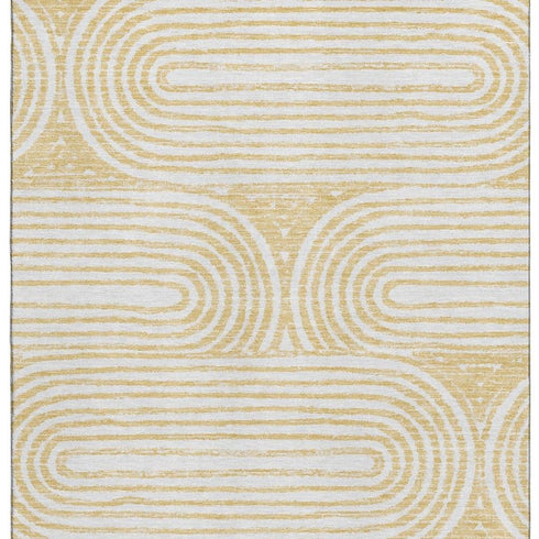 9' X 12' Gold And Ivory Geometric Distressed Washable Area Rug With UV Protection