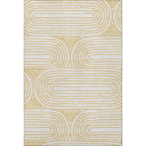 9' X 12' Gold And Ivory Geometric Distressed Washable Area Rug With UV Protection