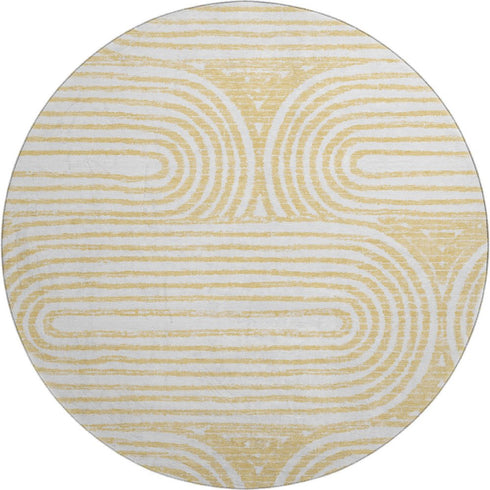 9' X 12' Gold And Ivory Geometric Distressed Washable Area Rug With UV Protection