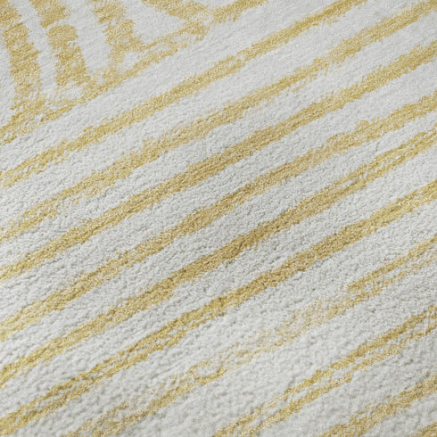 9' X 12' Gold And Ivory Geometric Distressed Washable Area Rug With UV Protection