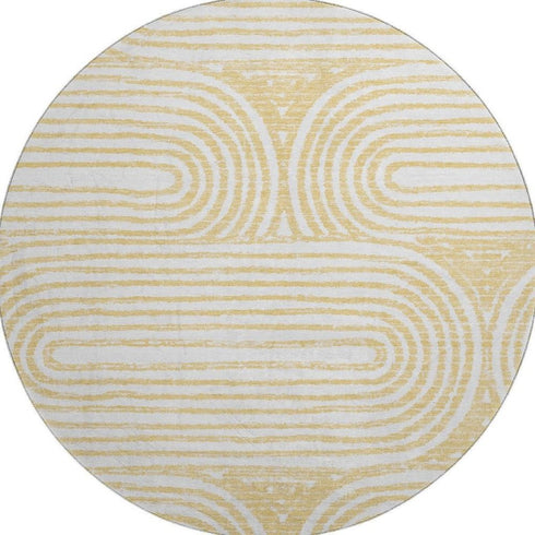 9' X 12' Gold And Ivory Geometric Distressed Washable Area Rug With UV Protection