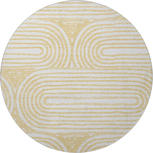 9' X 12' Gold And Ivory Geometric Distressed Washable Area Rug With UV Protection