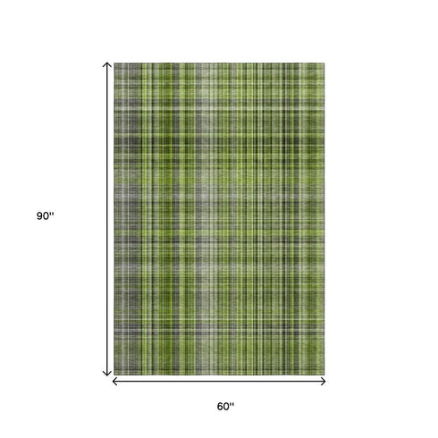 9' X 12' Green Gray And Ivory Plaid Washable Area Rug With UV Protection