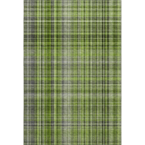 9' X 12' Green Gray And Ivory Plaid Washable Area Rug With UV Protection