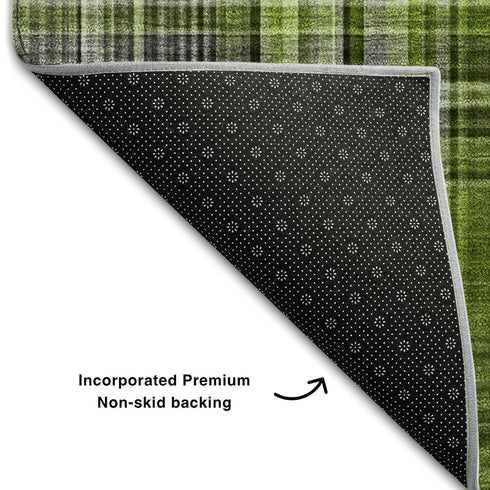 9' X 12' Green Gray And Ivory Plaid Washable Area Rug With UV Protection