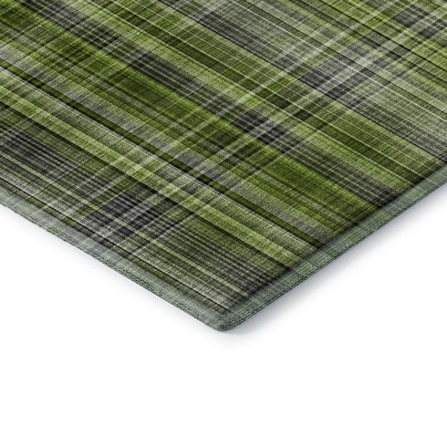 9' X 12' Green Gray And Ivory Plaid Washable Area Rug With UV Protection