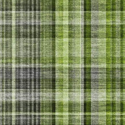 9' X 12' Green Gray And Ivory Plaid Washable Area Rug With UV Protection