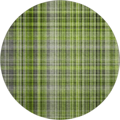 9' X 12' Green Gray And Ivory Plaid Washable Area Rug With UV Protection