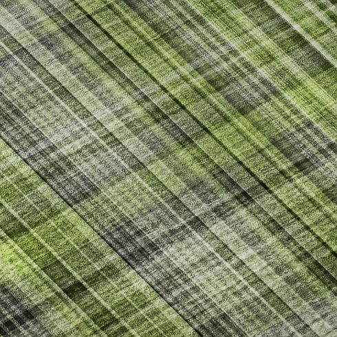 9' X 12' Green Gray And Ivory Plaid Washable Area Rug With UV Protection