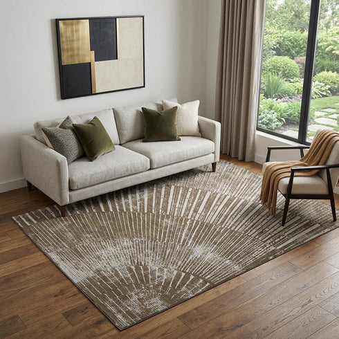 9' X 12' Chocolate And Ivory Geometric Washable Area Rug With UV Protection