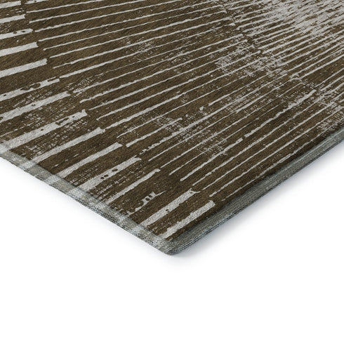9' X 12' Chocolate And Ivory Geometric Washable Area Rug With UV Protection
