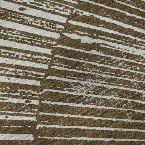 9' X 12' Chocolate And Ivory Geometric Washable Area Rug With UV Protection