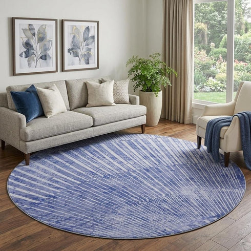 9' X 12' Navy Blue And Ivory Geometric Washable Area Rug With UV Protection