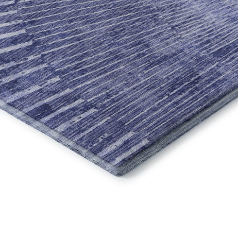 9' X 12' Navy Blue And Ivory Geometric Washable Area Rug With UV Protection
