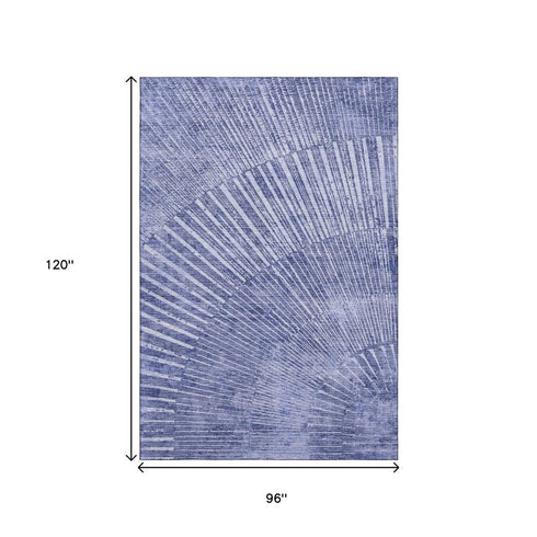 9' X 12' Navy Blue And Ivory Geometric Washable Area Rug With UV Protection