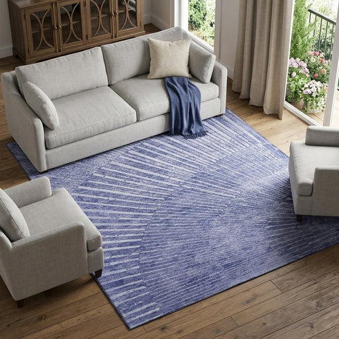 9' X 12' Navy Blue And Ivory Geometric Washable Area Rug With UV Protection