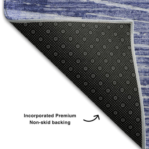 9' X 12' Navy Blue And Ivory Geometric Washable Area Rug With UV Protection