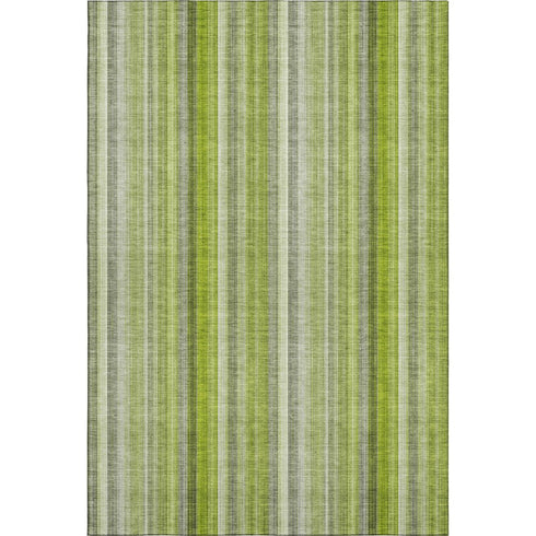 5' X 8' Green And Ivory Striped Washable Area Rug With UV Protection