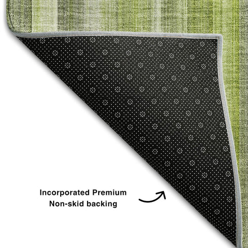 5' X 8' Green And Ivory Striped Washable Area Rug With UV Protection
