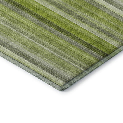 5' X 8' Green And Ivory Striped Washable Area Rug With UV Protection