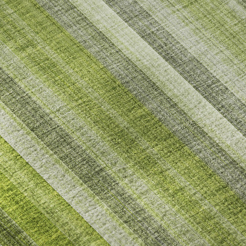 5' X 8' Green And Ivory Striped Washable Area Rug With UV Protection
